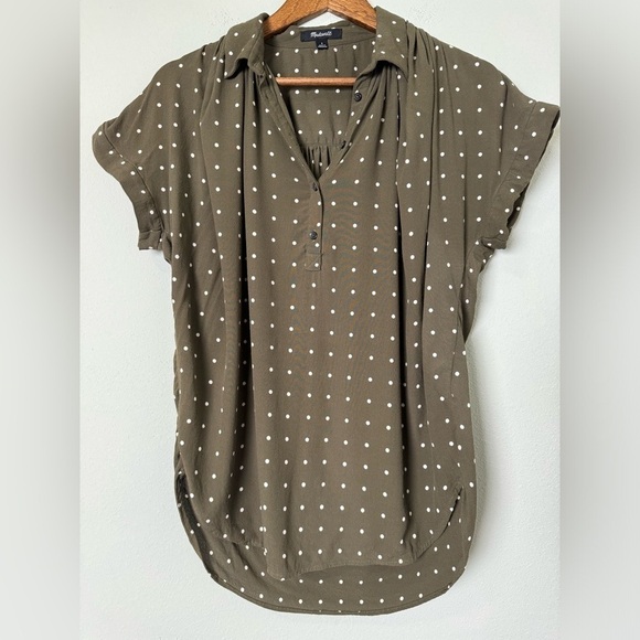 Madewell Central Drapey Popover Shirt in Grid Dot Kale Size Small - Picture 5 of 12